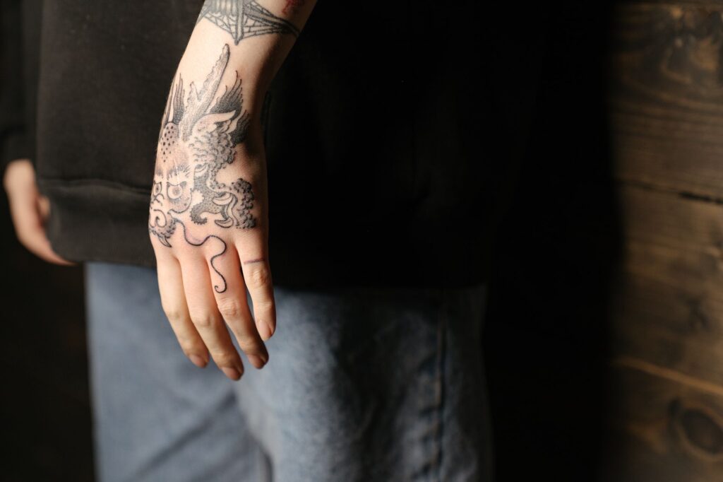 Completed custom tattoo design on client's body part